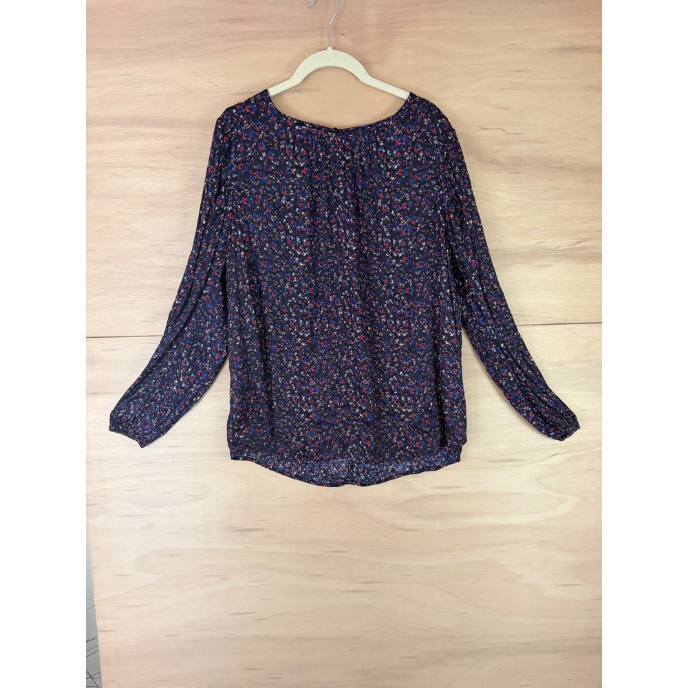 Lane Bryant Navy Blue Floral Button Back Long Sleeve Blouse Top Plus Size 16